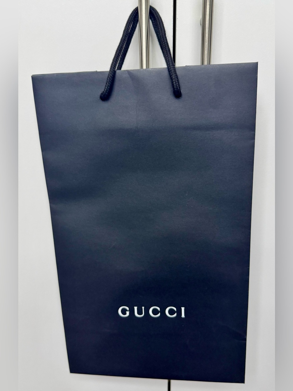 Gucci Navy Blue Branded Paper Shopping Bag with Rope Handles
